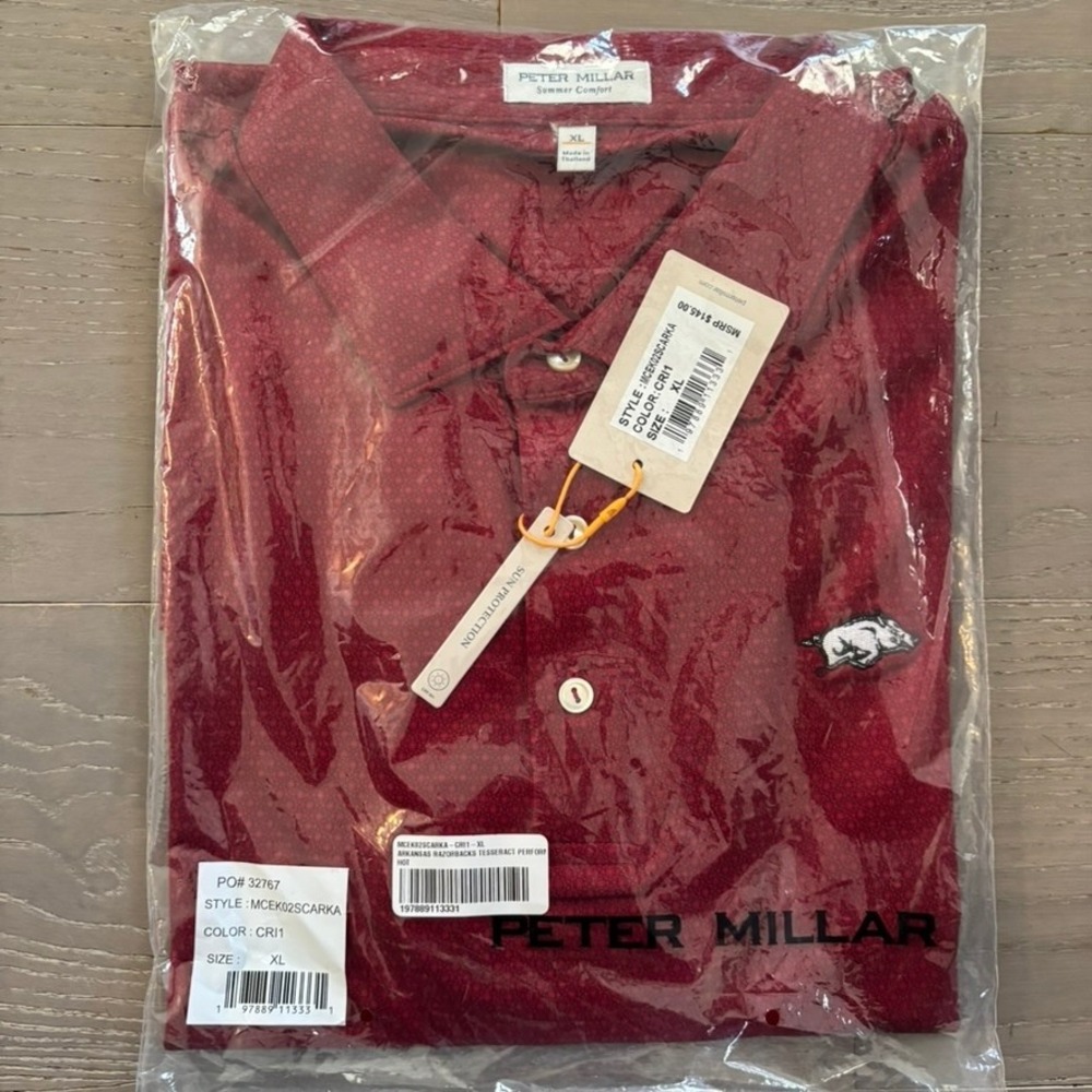 Peter Millar Arkansas Tesseract‎ Performance Jersey Polo Sz XL Red Razorbacks